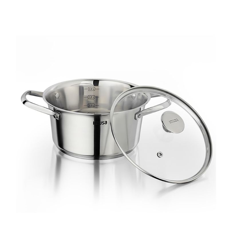 Juego de cuatro ollas de cocina fabricadas en acero inoxidable con tapa de  cristal Tefal