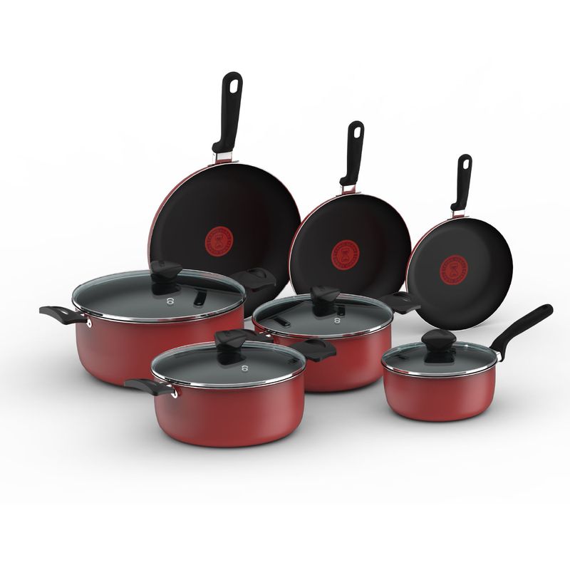 Bateria-de-cocina-IMUSA-COLORS-11-piezas-Rojo-con-Tapa-de-Vidrio